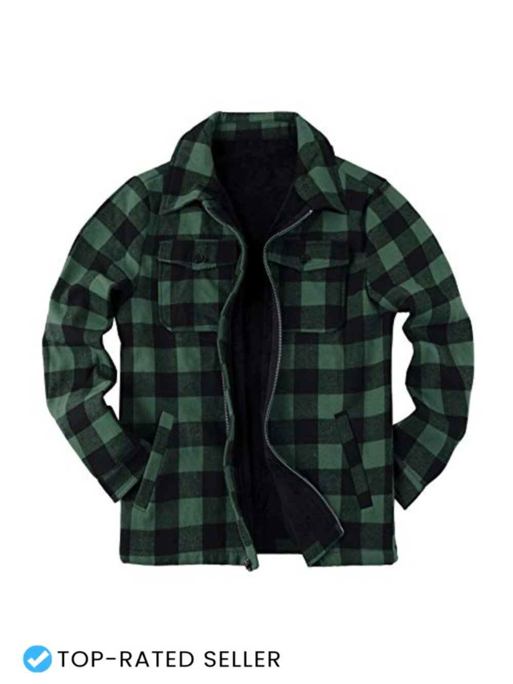 Mens Fleece Flannel Jacket Sherpa Lined Zip Up Coat Casual Fall Winter Outerwear